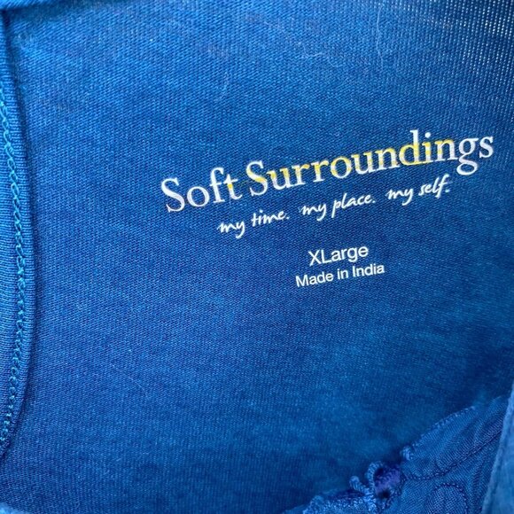 Soft Surroundings Top Womens Extra Large Talasa Blue Embroidered Blouson Knit - Picture 5 of 9